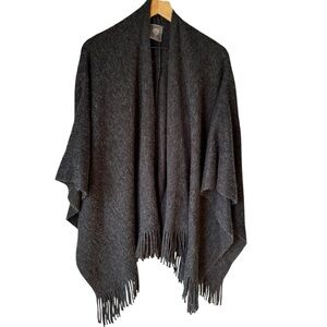 Vince Camuto Classic Fringe Cozy Knit Shawl- Dark Gray- One Size